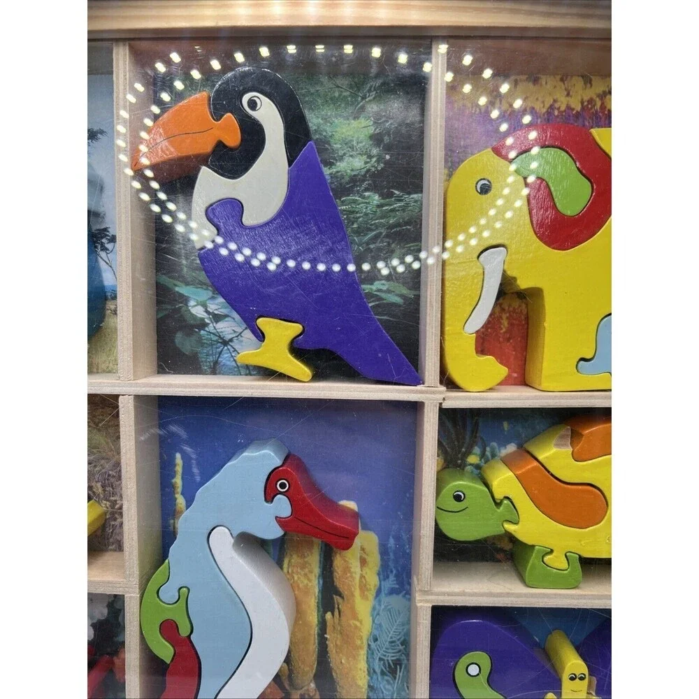 Vintage Melissa & Doug Puzzle Box Animal Shapes Puzzles Complete!